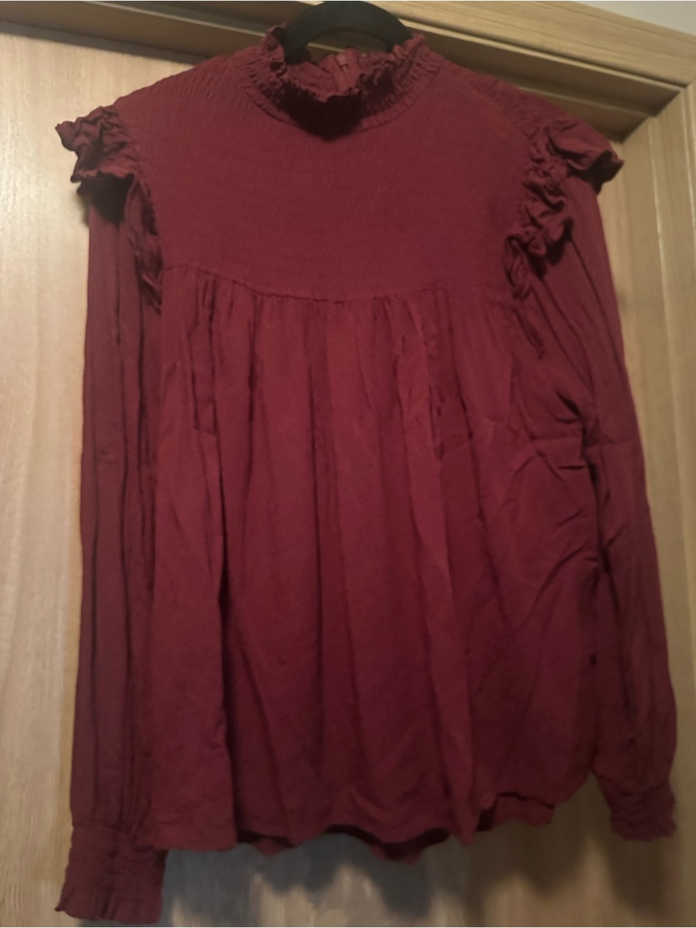 Knox Rose Brand Women's Burgundy Ruffled High-Neck Top